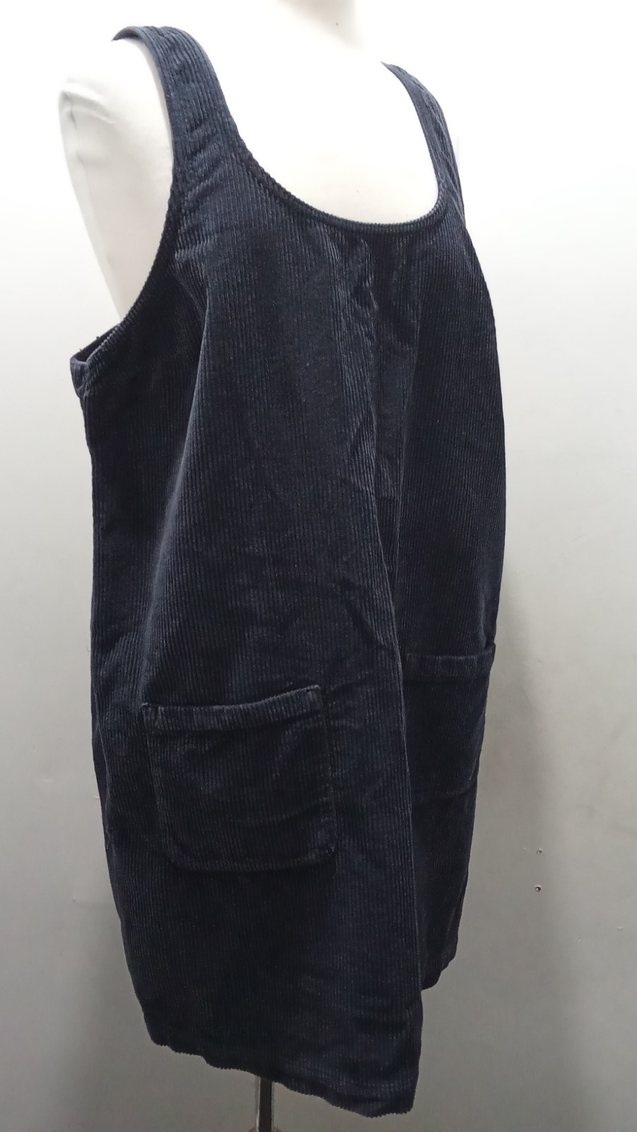Women FATFACE Navy Blue Corduroy Pinafore Cropped Dungaree Dress Size UK 16 EU44