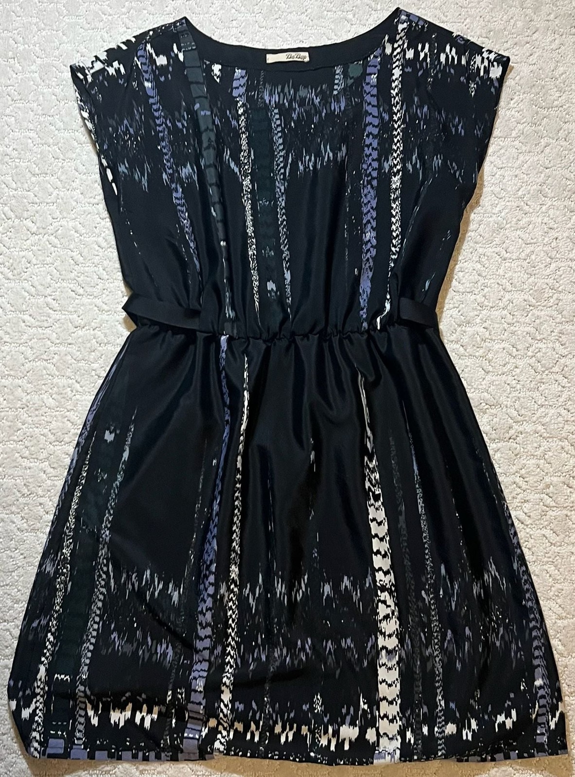 Be Bop Black Abstract Print Tie Waist Dress