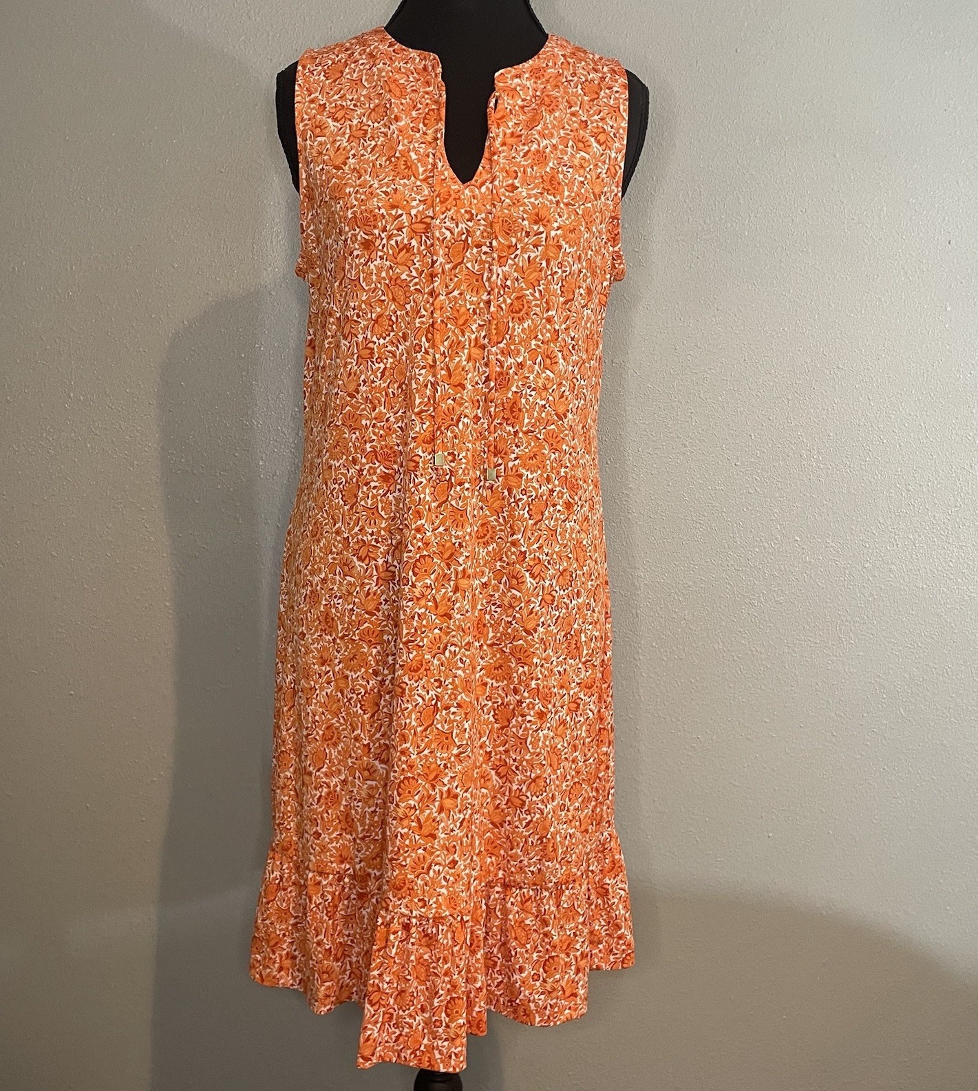 Michael Kors Mandarin Floral Tie Front Ruffled Hem Sleeveless Dress Size Small