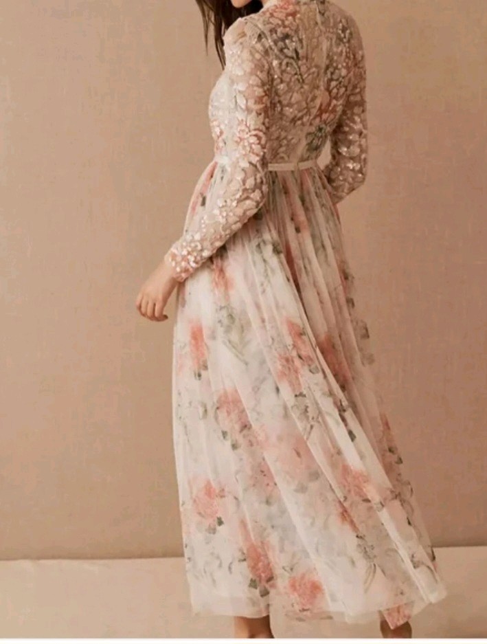 Needle and Thread White/Multi Sweet Posy Bodice Ankle Gown Dress .UK 10/ US 6