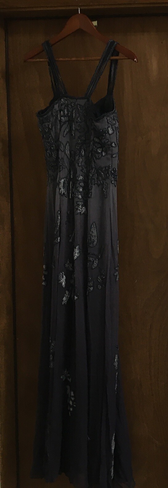 Womens Dress CACHE , Grey/brown Beaded Velvet Accents, Liner,Long , Size S. a258