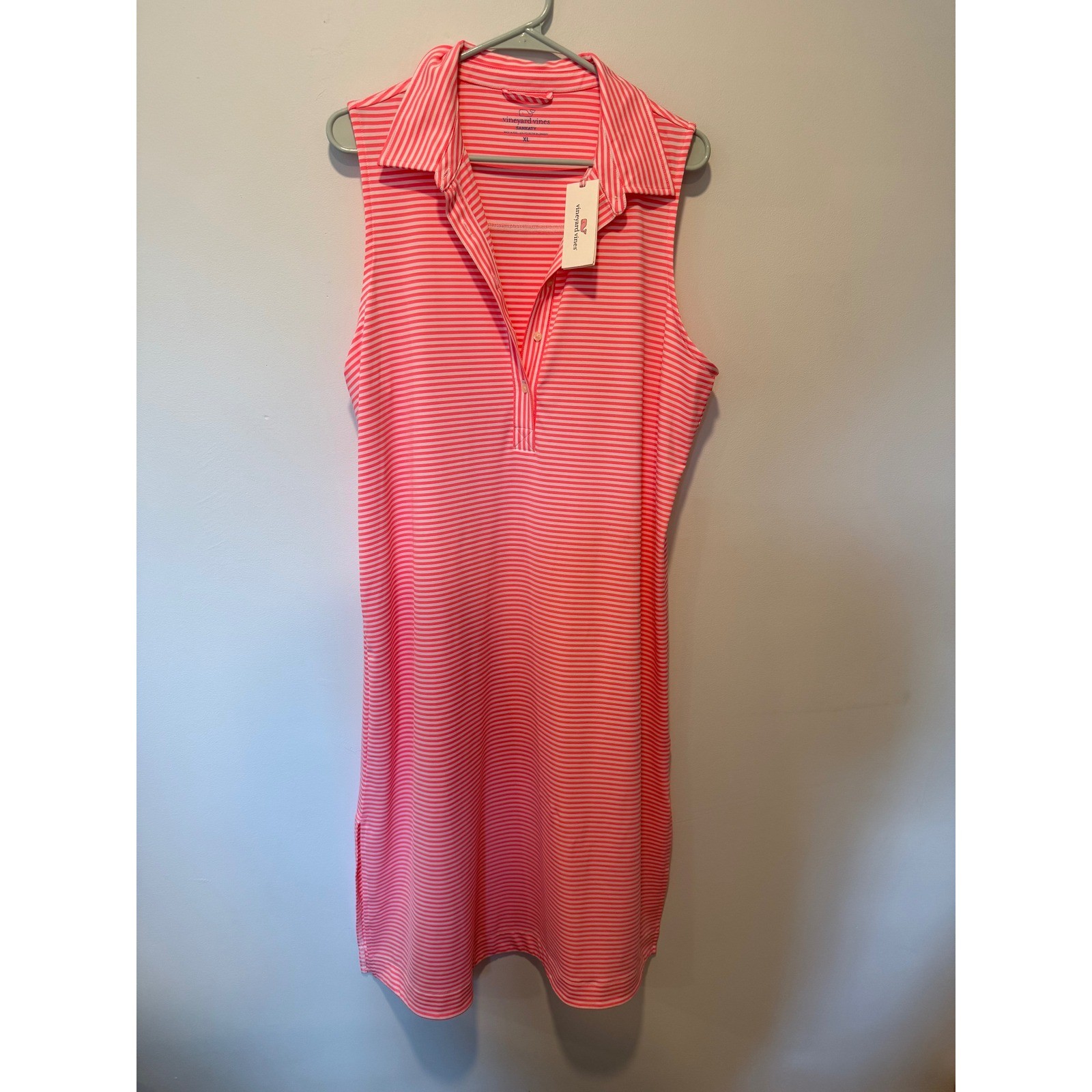 Vineyard Vines Women XL Sankaty Sleeveless Midi Margo Dress Neon Rosa Stripe NEW
