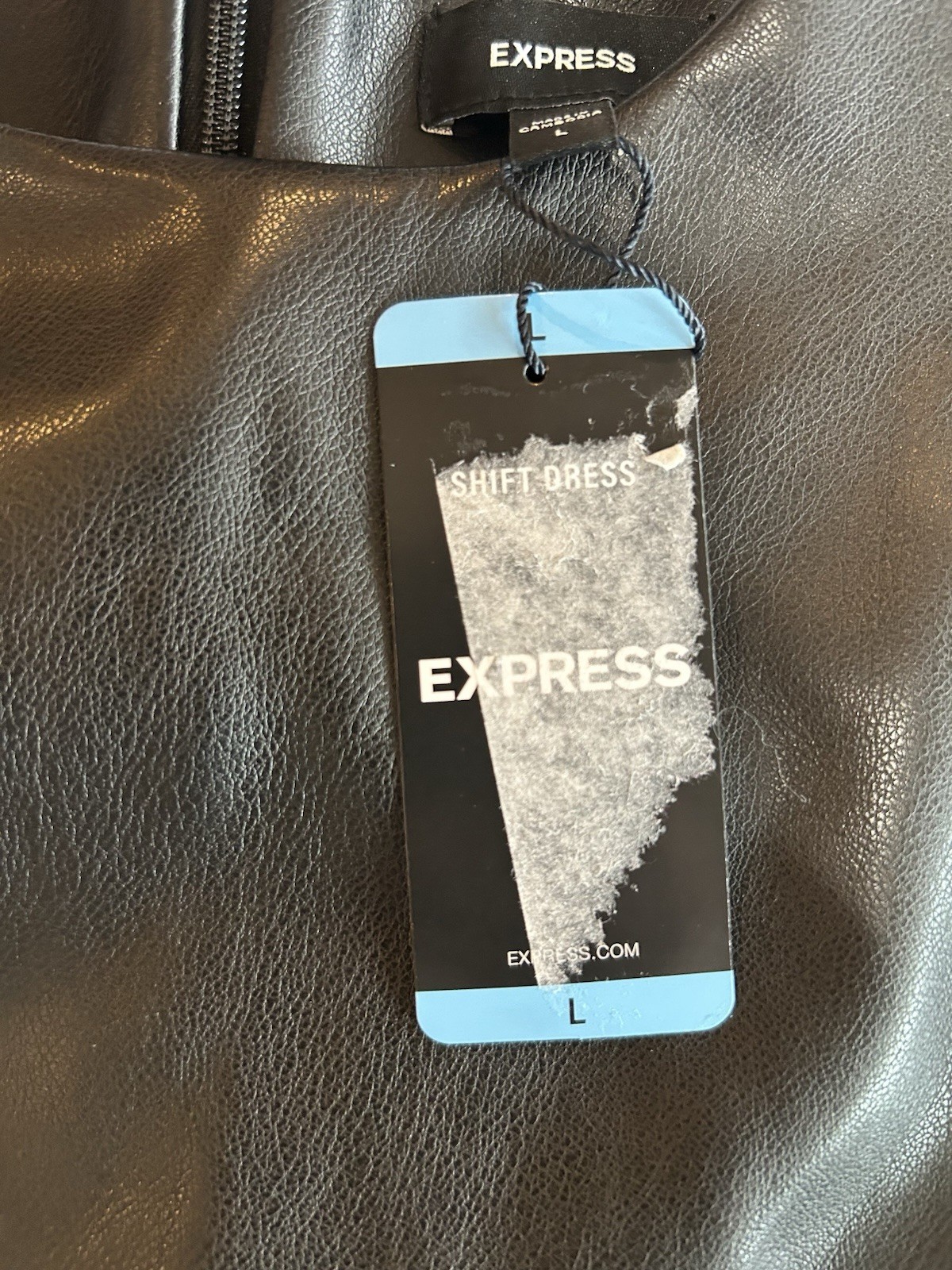 Express Dress Womens Large Shift Dress Black Faux Leather Goth Biker MSRP $98