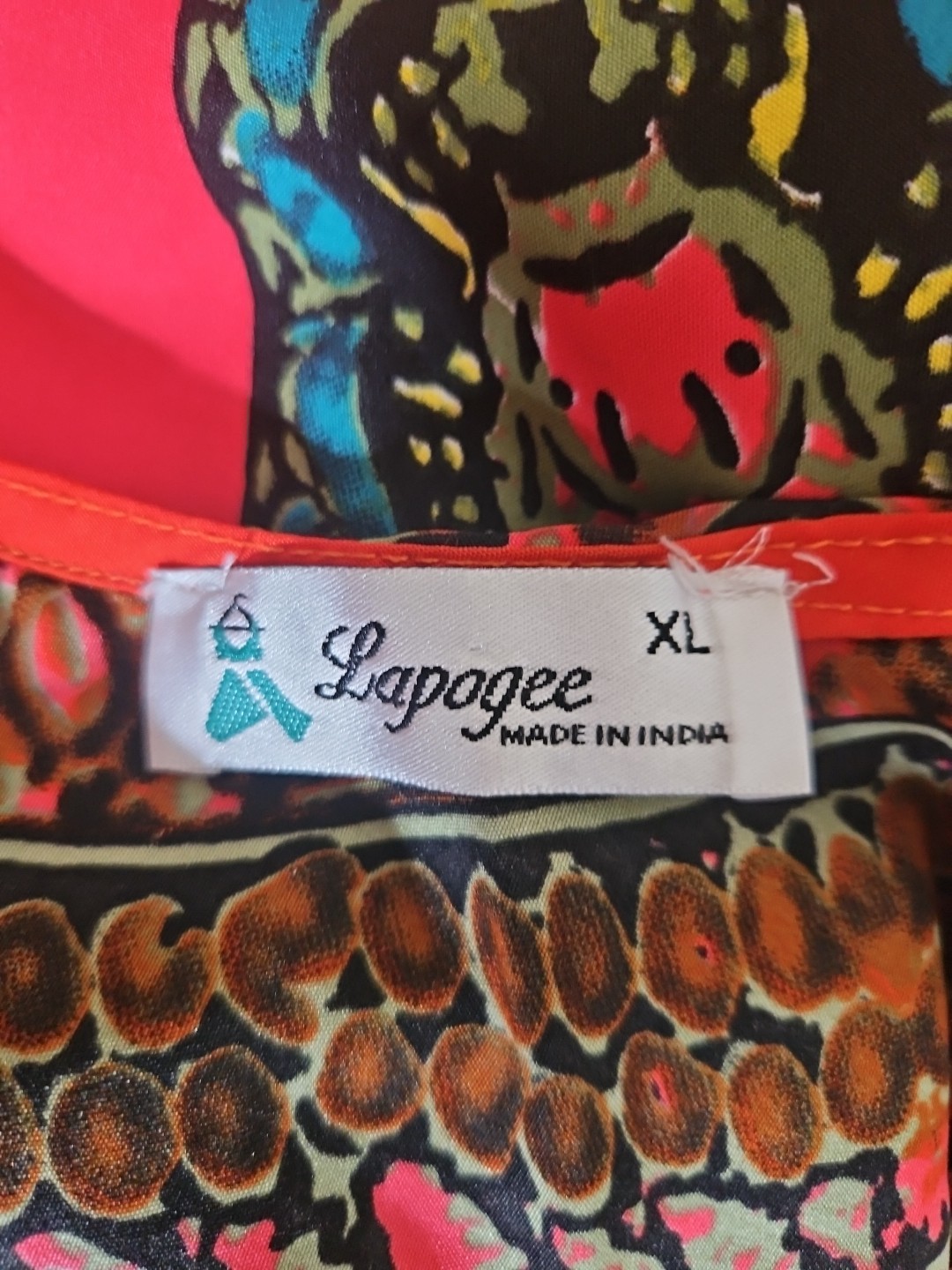 Lapogee XLarge XL Boho Peasant Mini Dress Orange Floral Paisley India Festival