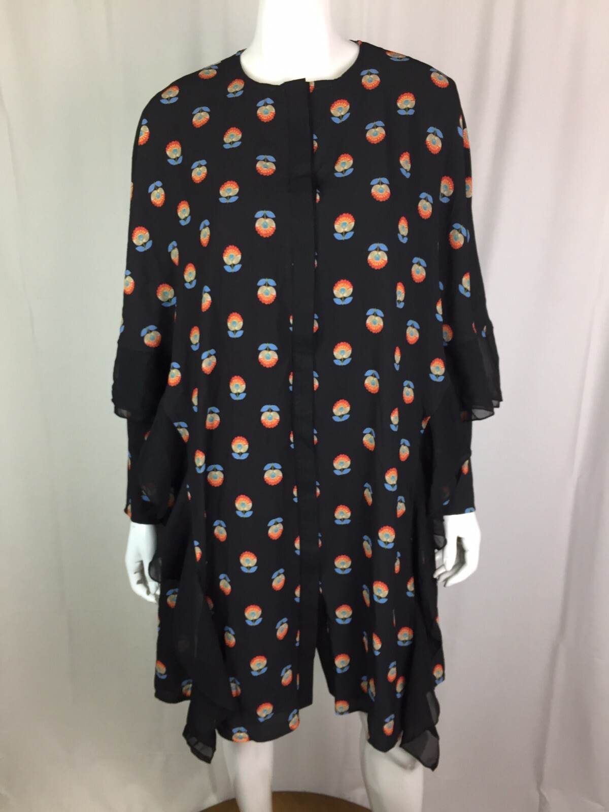 NWT $180 Refka 38 Black Floral Boho Ruffle Oversize Shirt Dress Anthropologie M