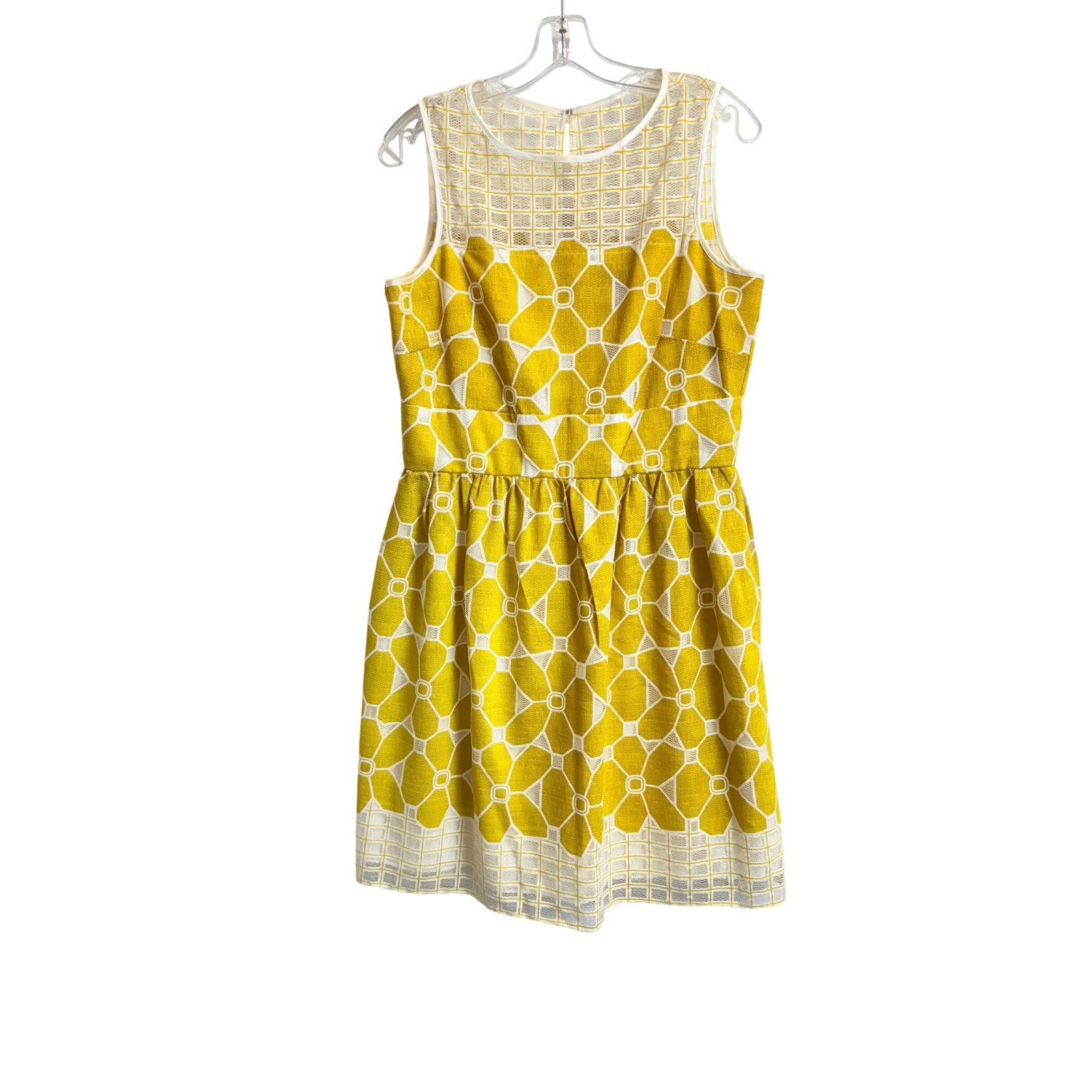 Gabby Skye Yellow White Lace Geometric Floral Fit Flare Dress Size 8 Sleeveless