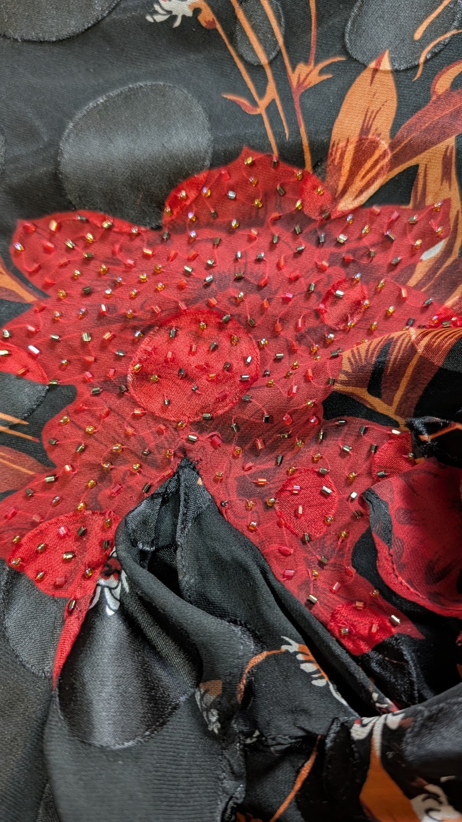 90s Y2K Yve 100% Silk Beaded Devore Slip Dress Size Medium Whimsigoth