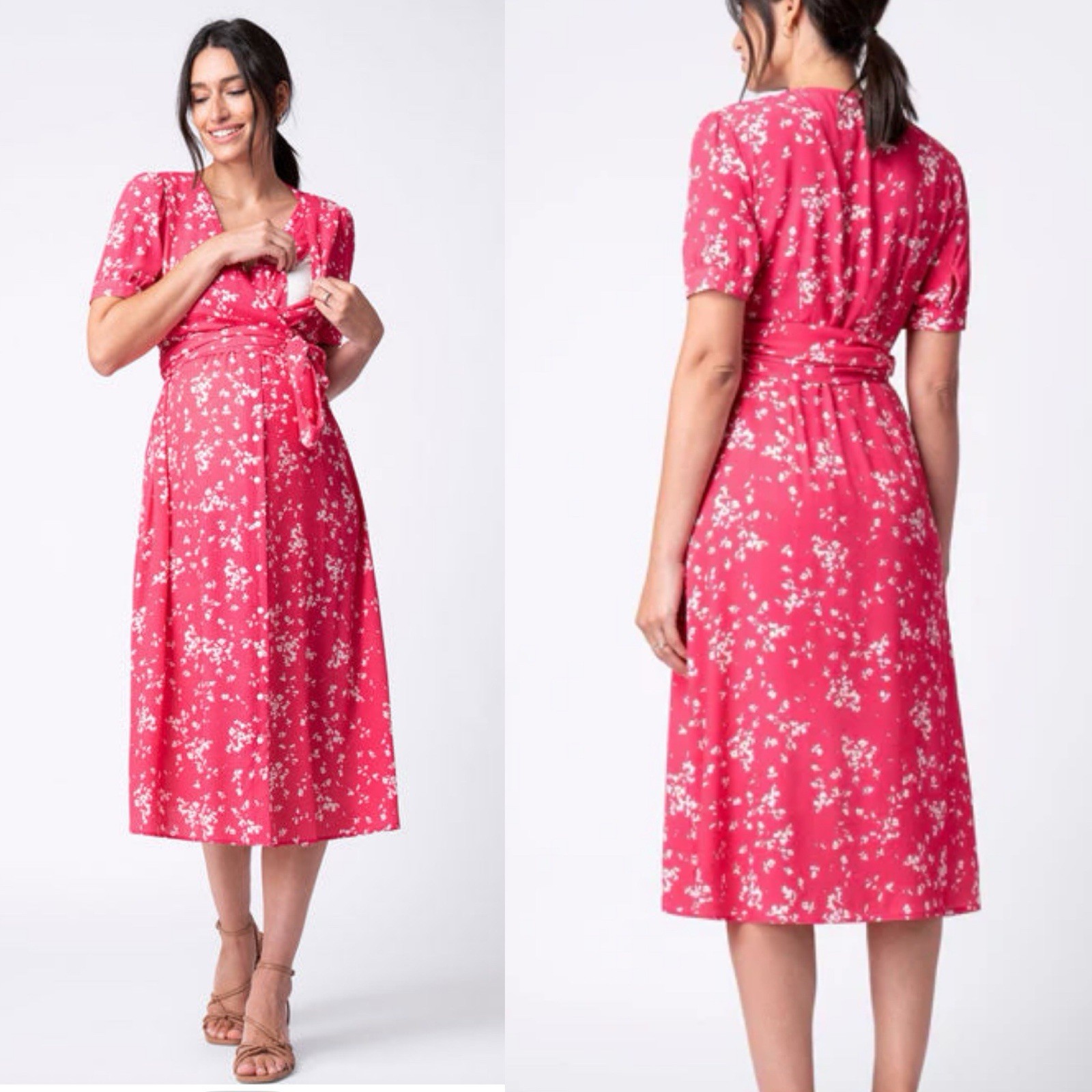 Seraphine Raspberry Sanna Maternity & Nursing Midi Dress floral pink Size 10