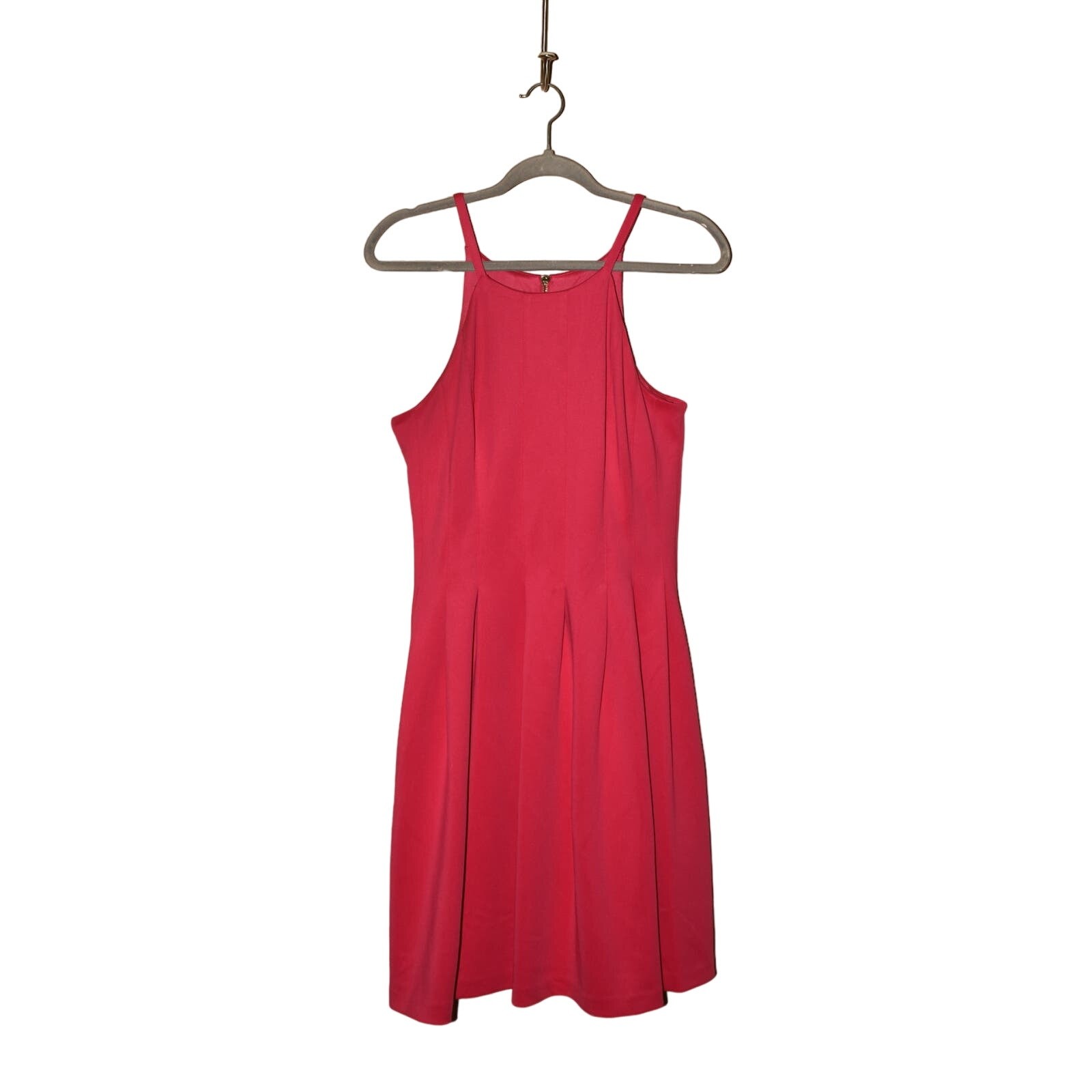 CALVIN KLEIN $128 Scuba Knit Pleated Fit & Flare Dress Sleeveless Pink size 6