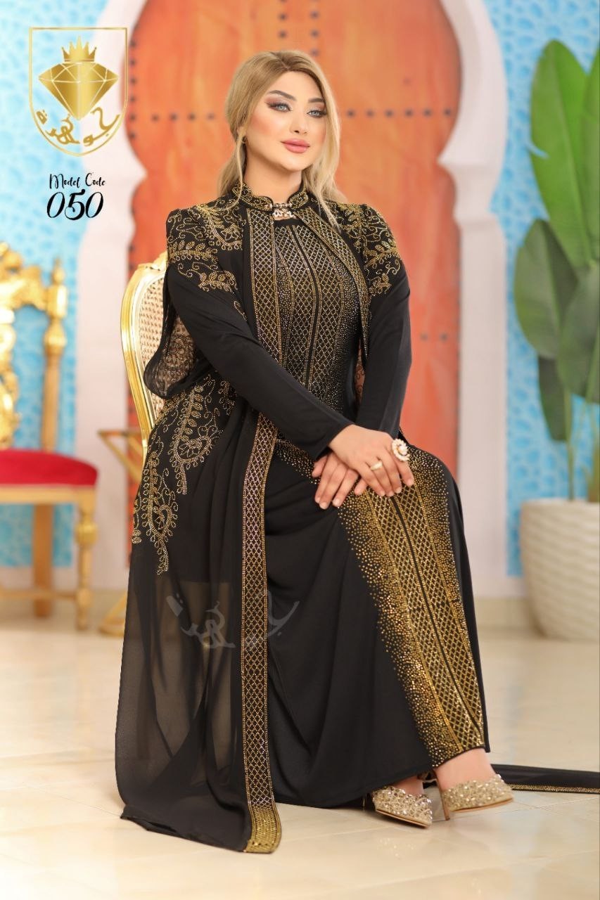 Luxury 2 Piece Chiffon Abaya Robe Set Women Modest Maxi Dress with Polyester In