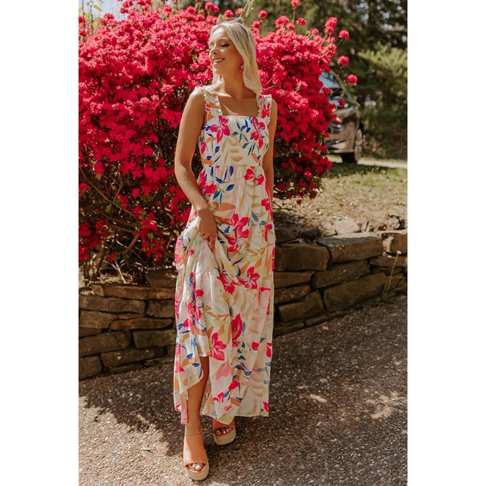 Flying Tomato Tropical Flower Printed Maxi Dress Vacation Costal Women’s M
