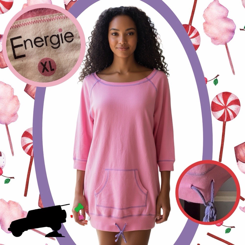 Energie VTG Sweatshirt/Mini Dress~Bubblegum Pink W/Lilac Stitching~Women’s XL