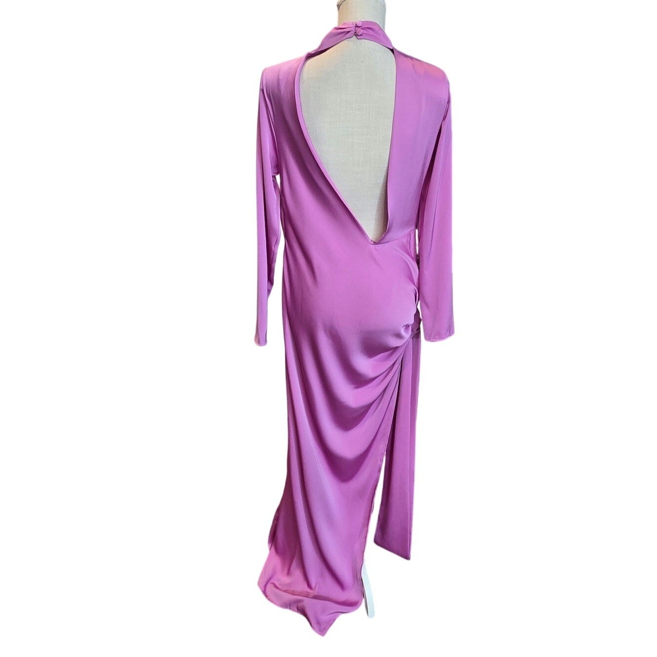 NWT Pink Elegant ASOS Design Open back Mock Neck Slit Maxi Dress Size US 6