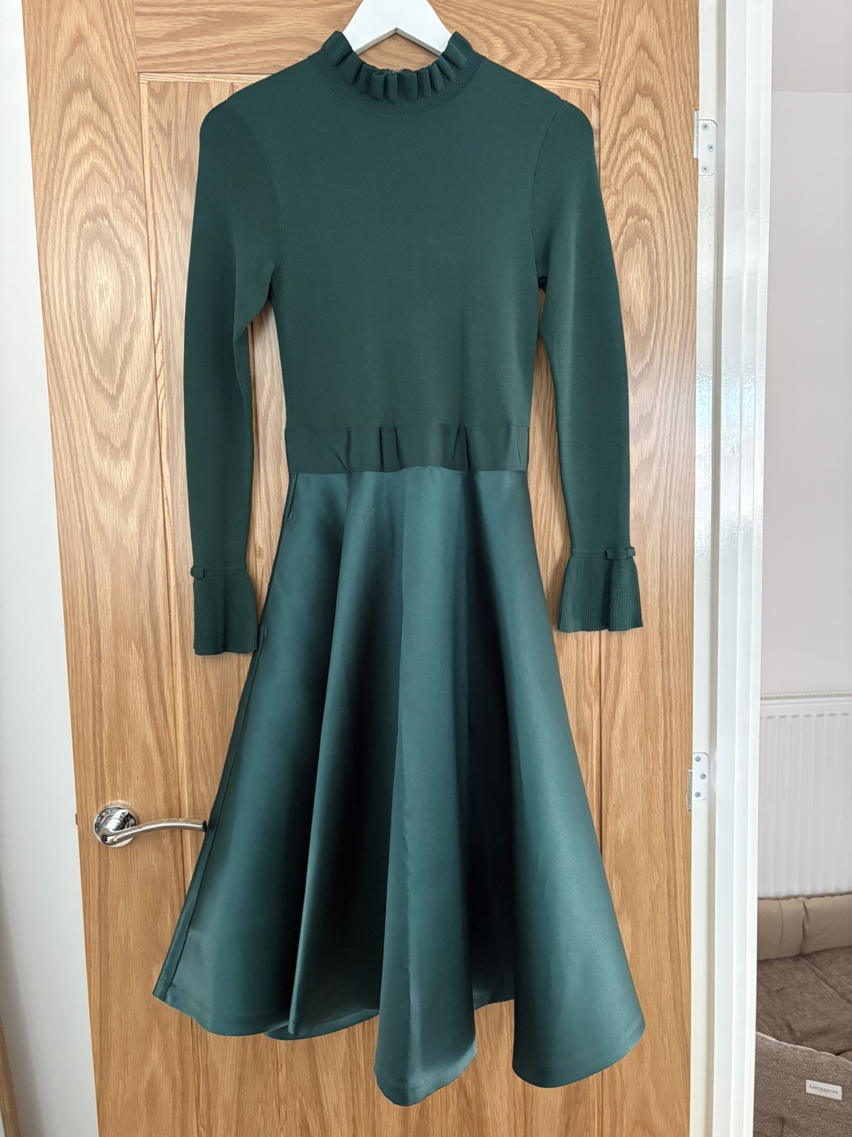 New Ted Baker “Zadi” Knitted Frill Full Skirt Dress Green With Tags Size 1
