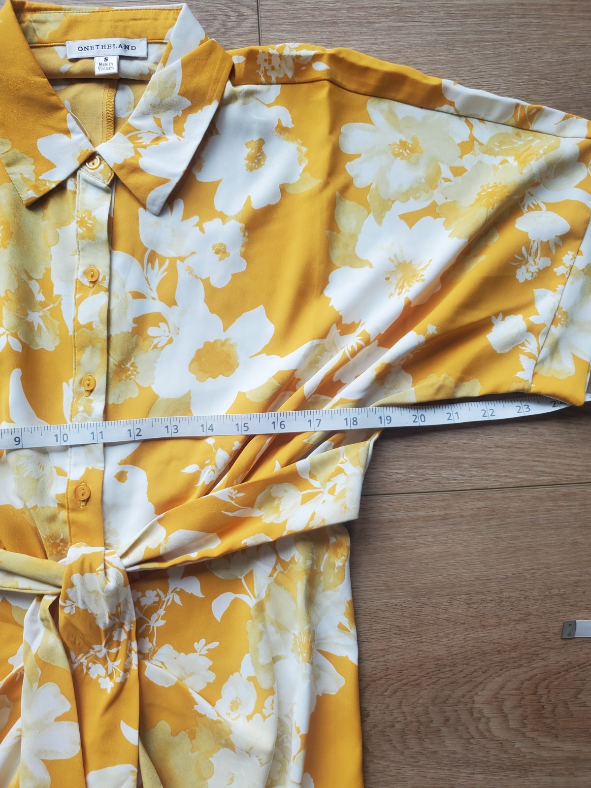 ONETHELAND Yellow/White Floral Button-Front Belted Collared Maxi Dress S