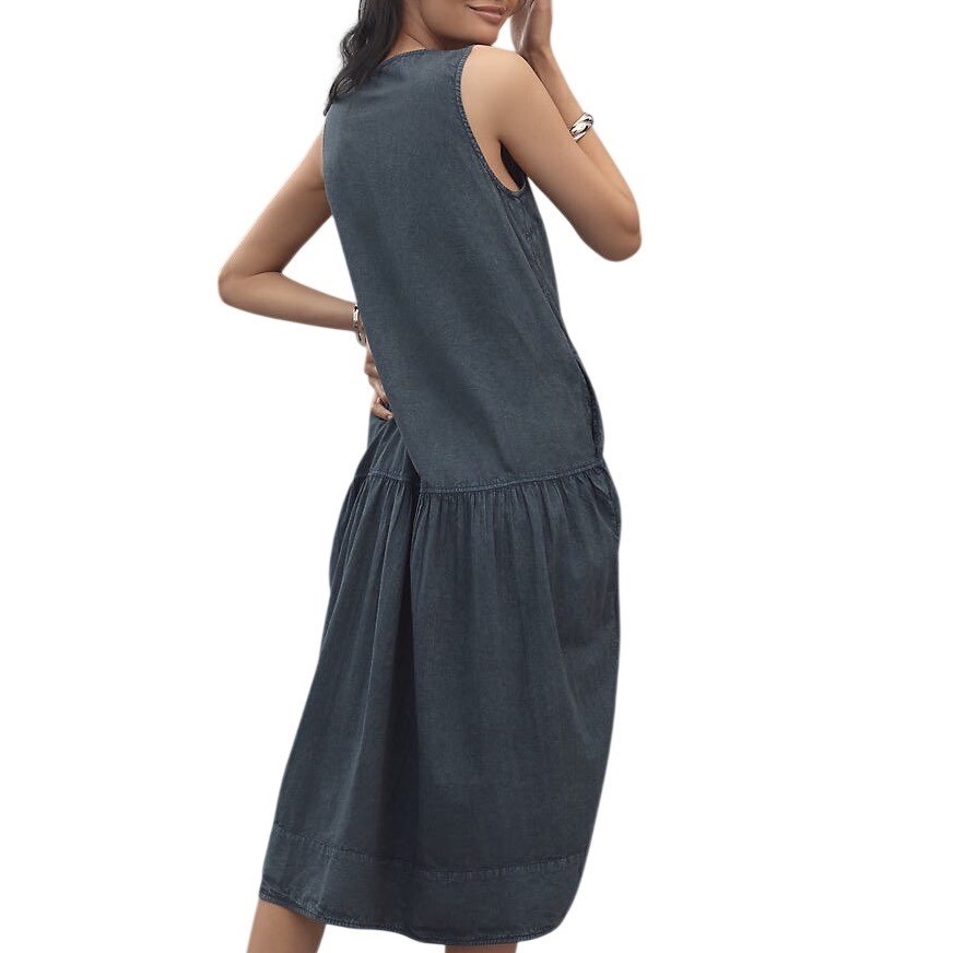NWT Anthropologie Sleeveless Denim Midi Tent Dress Tie Front Size Small Boho