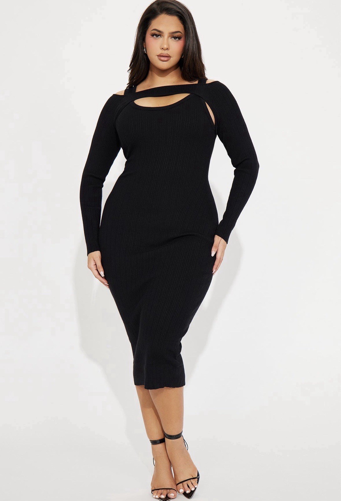 BRAND NEW 3X Fashion Nova Women’s Cold Shoulder Sweater Midi Dress – Black