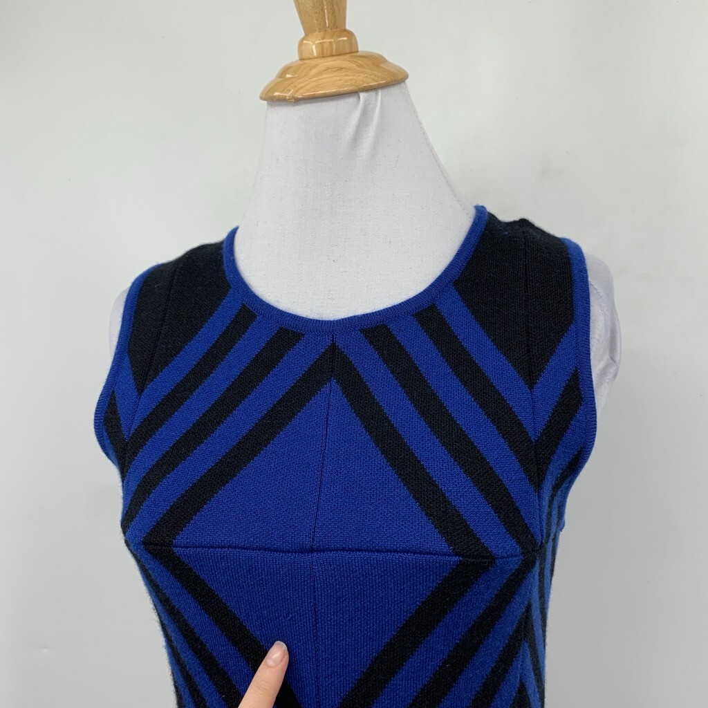 Alice + Olivia Dress Women Extra Small Cobalt Black Wool Chevron Pockets *READ