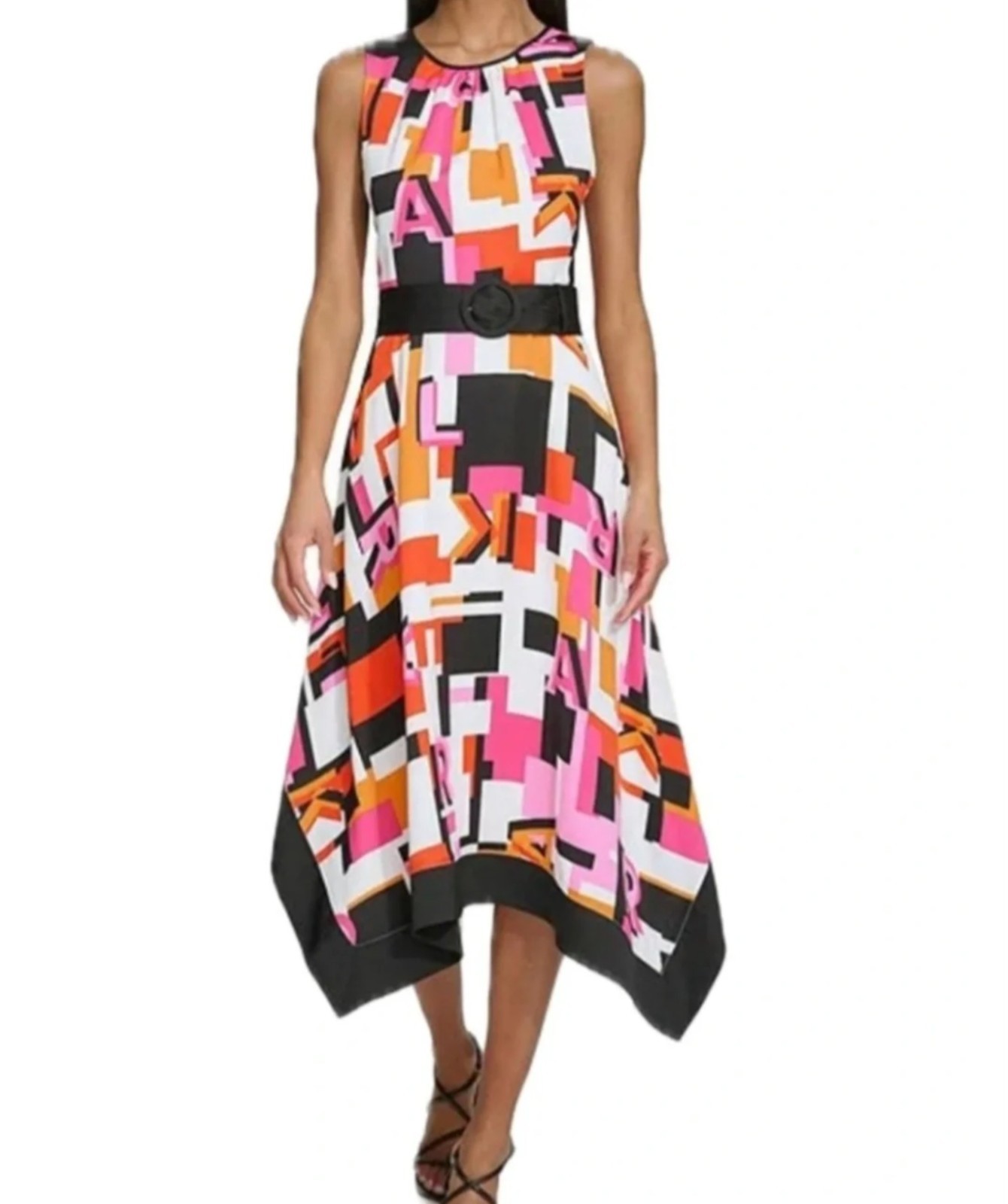NWT Karl Lagerfeld Paris Alphabet Logo Midi Dress Size 6 Handkerchief Hem Pink