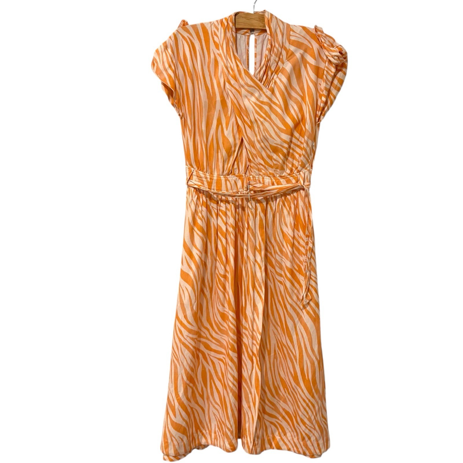 Derek Lam Collective | Maxi Dress Linen Blend Zebra Orange Short Sleeve 12 XL 48