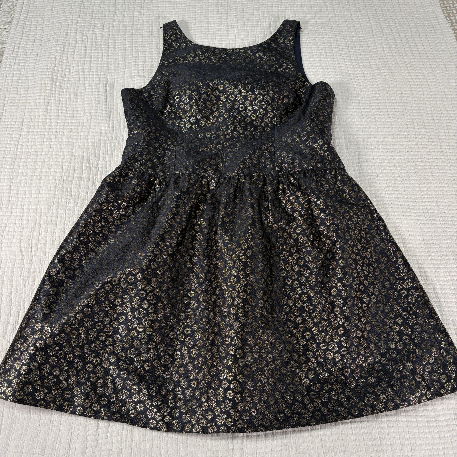 J Crew Dress Womens 16 Blue Gold Floral Brocade Jacquard Tapestry Cocktail NEW