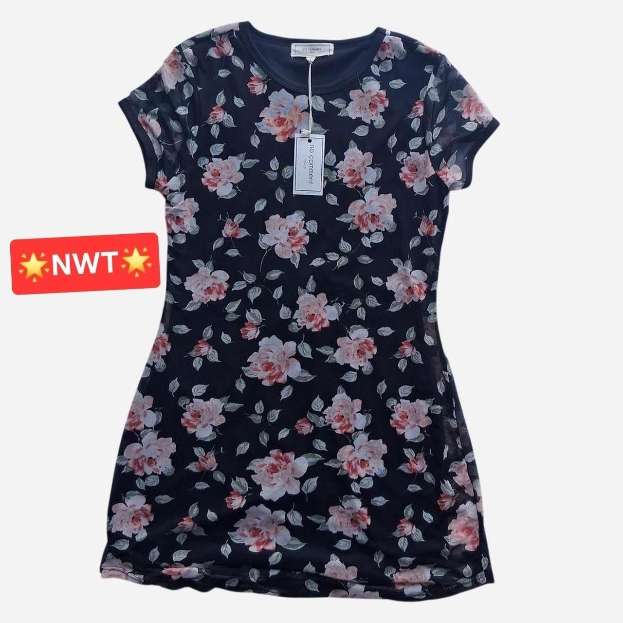 No Comment Women’s Floral Dress Size Large, Black Pink NWT