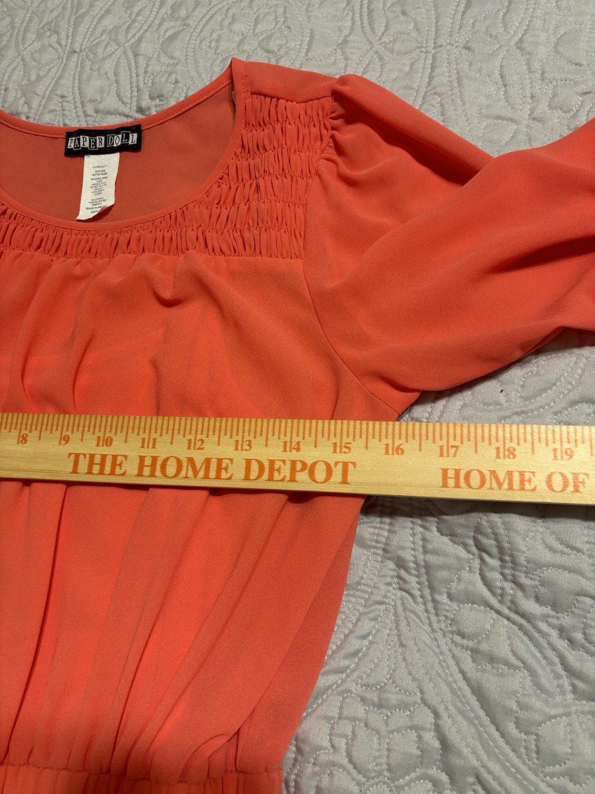 Paper Doll Coral Chiffon Smocked Puff 3/4 Sleeve A-Line Short Dress Small