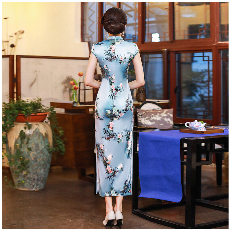Women Spring Summer Silk Cheongsam Chinese Traditional Qipao Evening Frock Gowns