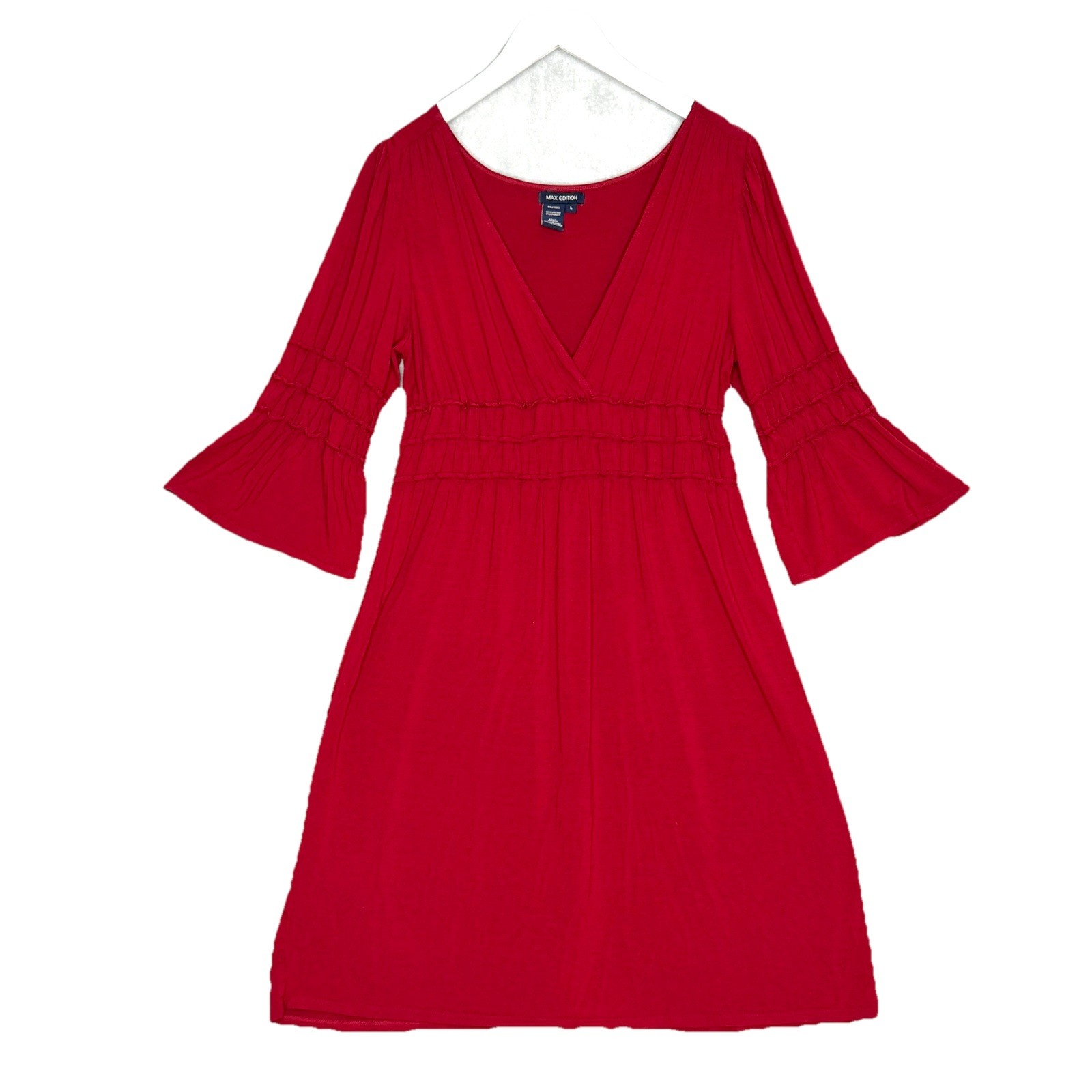 Max Edition Babydoll Dress Size L Red Smocked Romantic Festival Date Night Retro