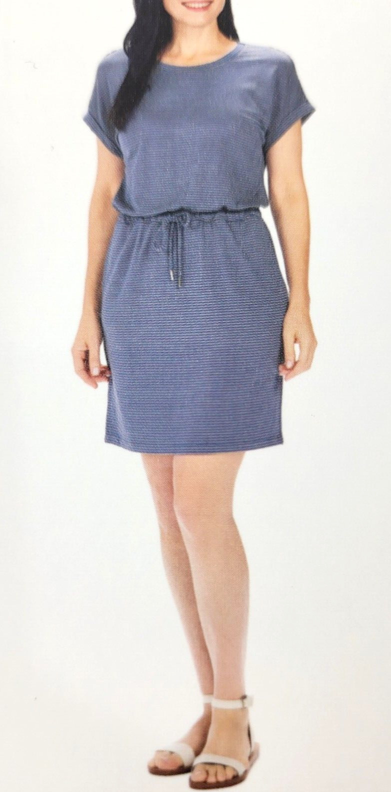 NWT HILARY RADLEY DENIM BLUE COMBO DRAWSTRING WAIST DRESS SZ M #E468
