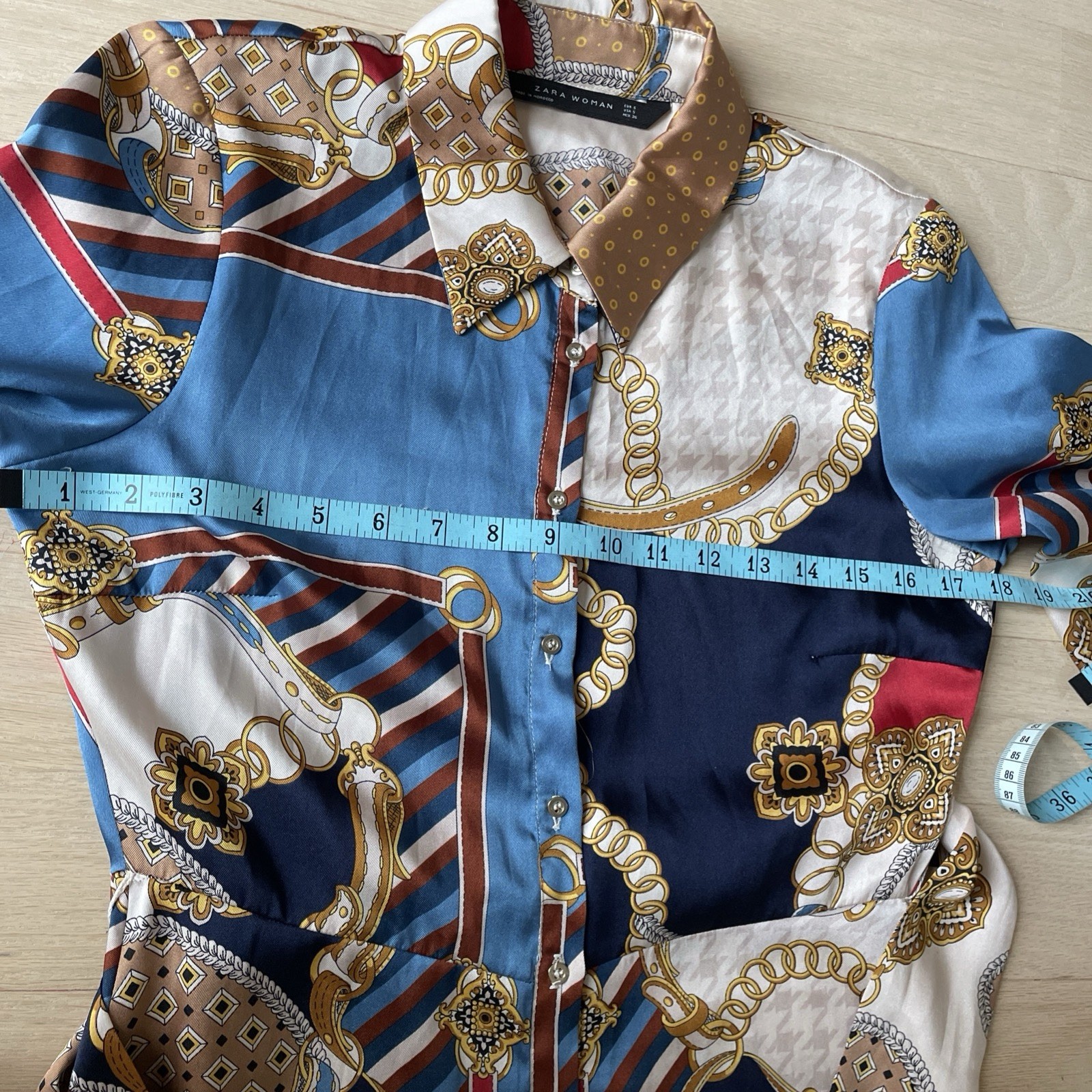 ZARA Chain Pattern Scarf Print All Over Shirt Dress Sz S Midi Equestrian GUC