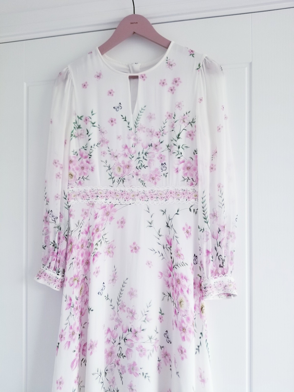 Hobbs Skye Floral Print Pure Silk Midi Dress Ivory Pink Size UK 10 Petite (8-10)