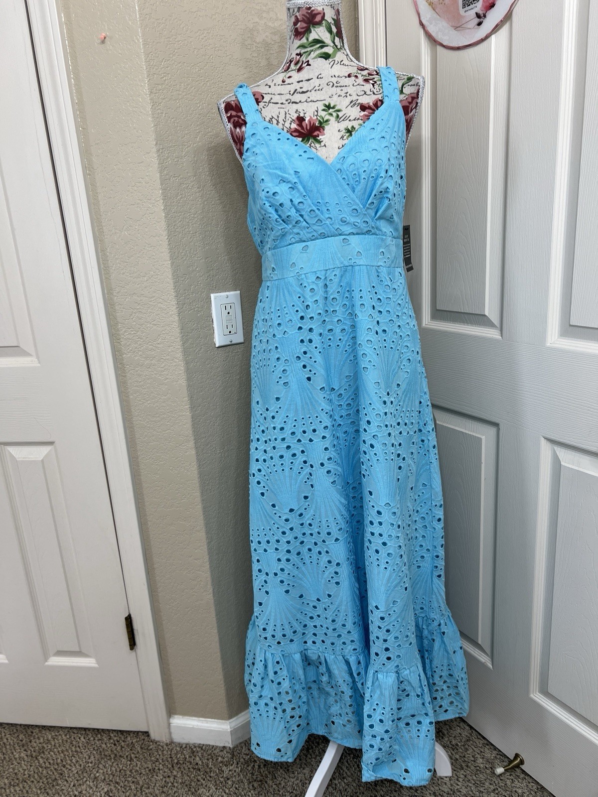 Boston Proper Eyelet Surplice Ankle Length Dress Size 8 Blue Color NWT