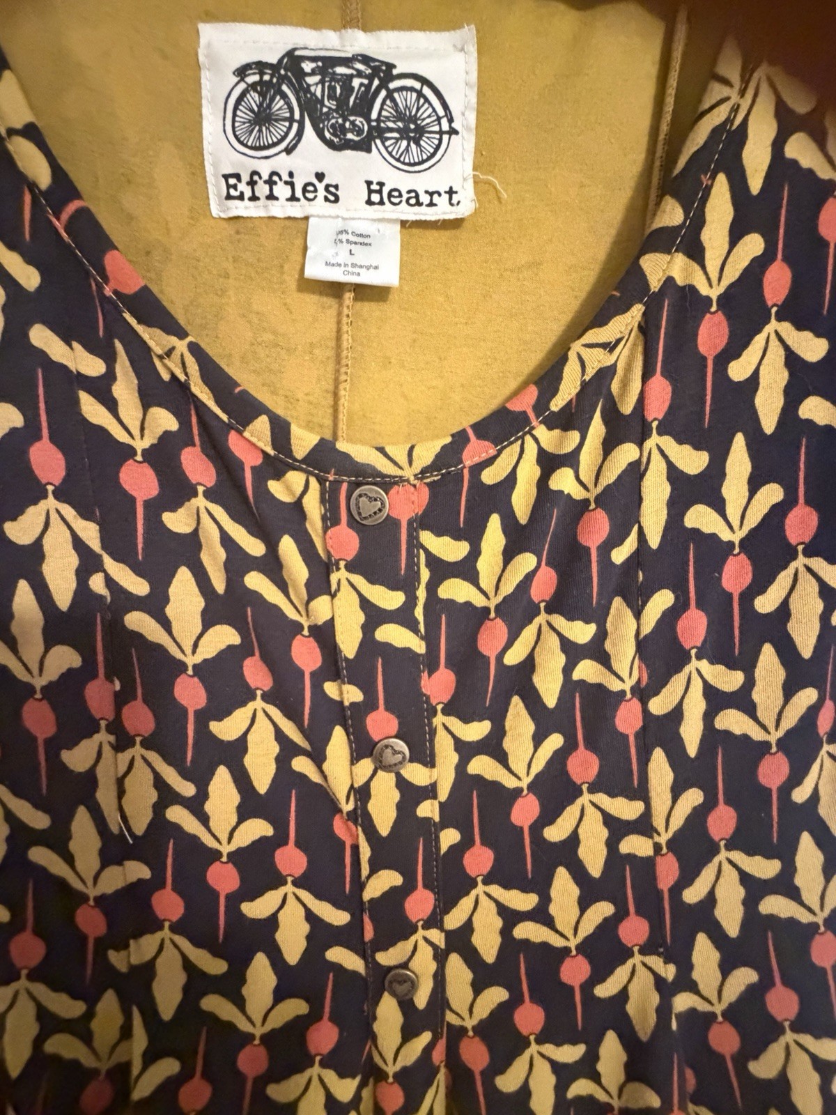 Effie’s Heart-Fit & Flare Floral Dress Golden /red/ Brown Print Sz L W/ Pockets