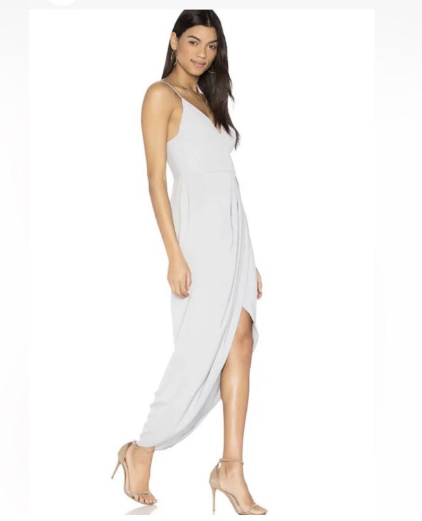 SHONA JOY WOMENS DRESS 4 Baby Blue MAXI High Slit Faux Wrap V Neck Hi Low