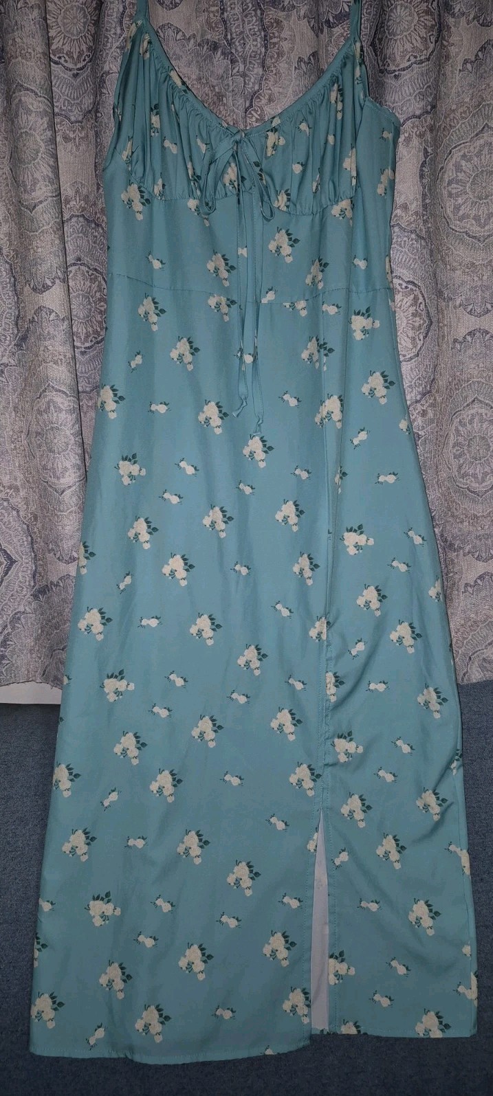 Mint Green Floral Long Maxi Dress Spagetti Strap Size Medium