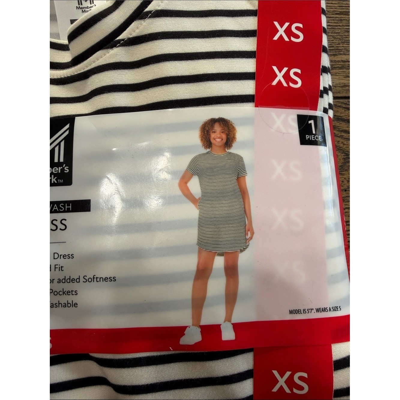 Member’s Mark Black & White Striped Sandwash SunDress Relaxed Fit XS Side Pocket