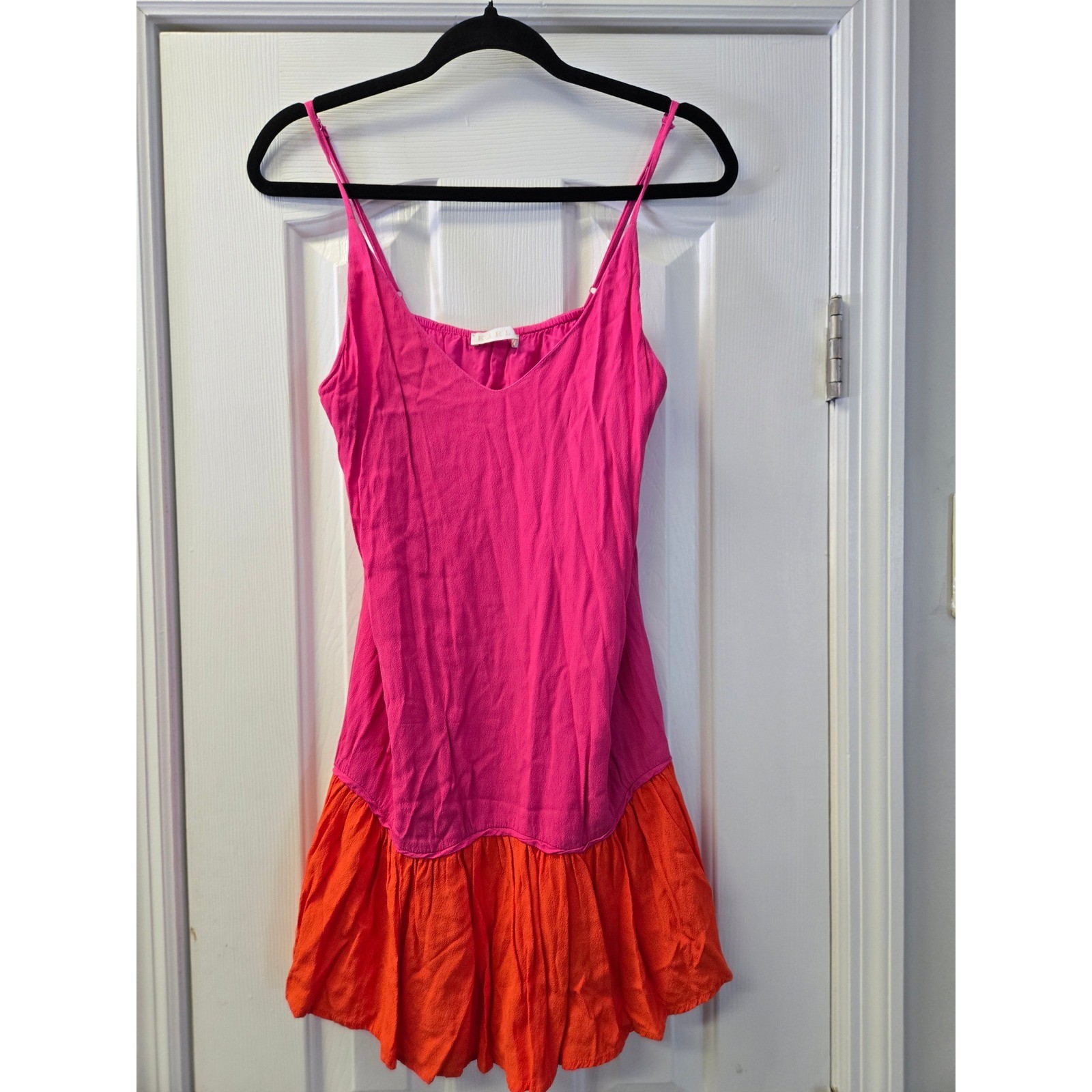 Karlie Pink Orange Colorblock Ruffle Mini Dress Small Summer Barbiecore Vacation
