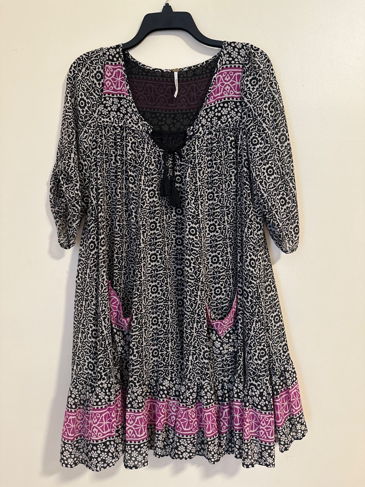 Free People Penny Lane Dress in Black Combo Short Sleeve Dress Size Small