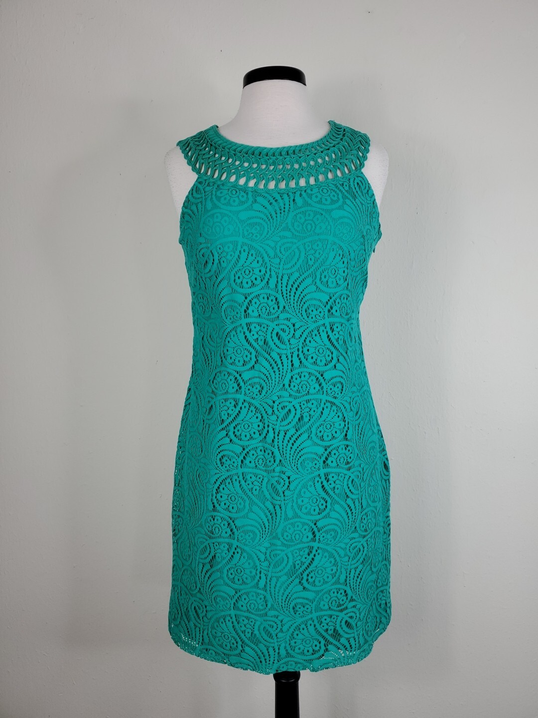 Jessica Howard Green Teal Lace Dress Size 10P Sleeveless Side Zipper