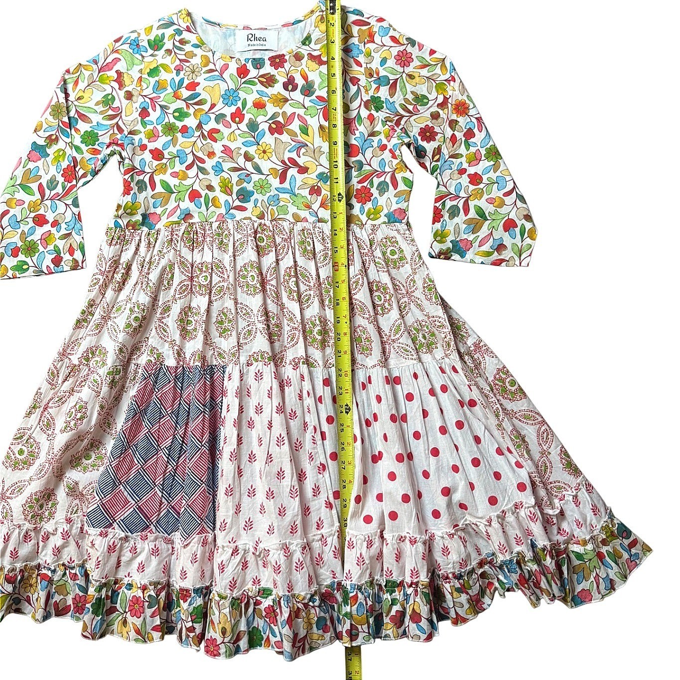 Rhea Multi Pattern Floral Patchwork Cotton Midi Dress Small NWT Boho Handmade