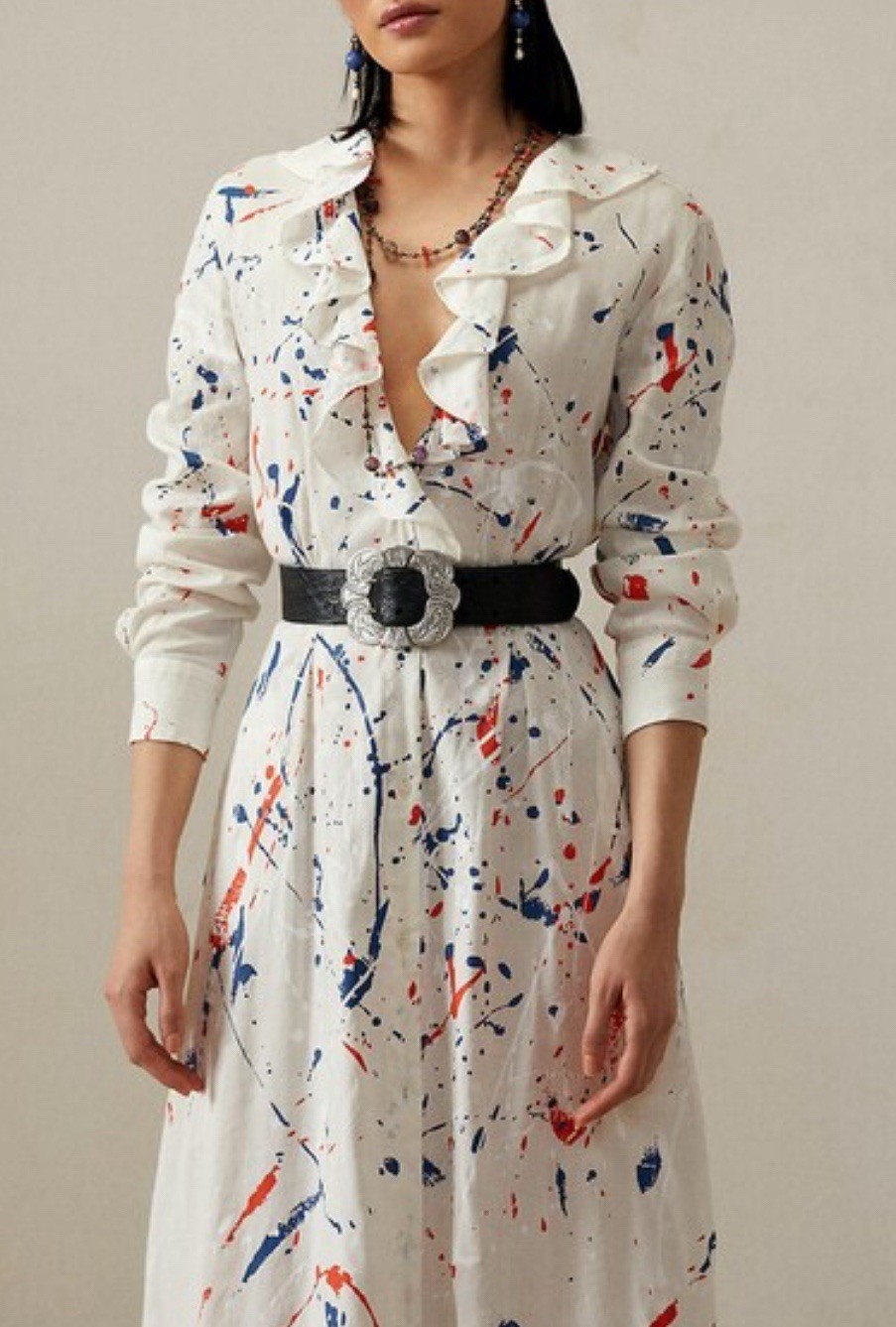 NWT $2790 RALPH LAUREN Collection Anakin Stretch Linen Paint Day Dress Sz 10