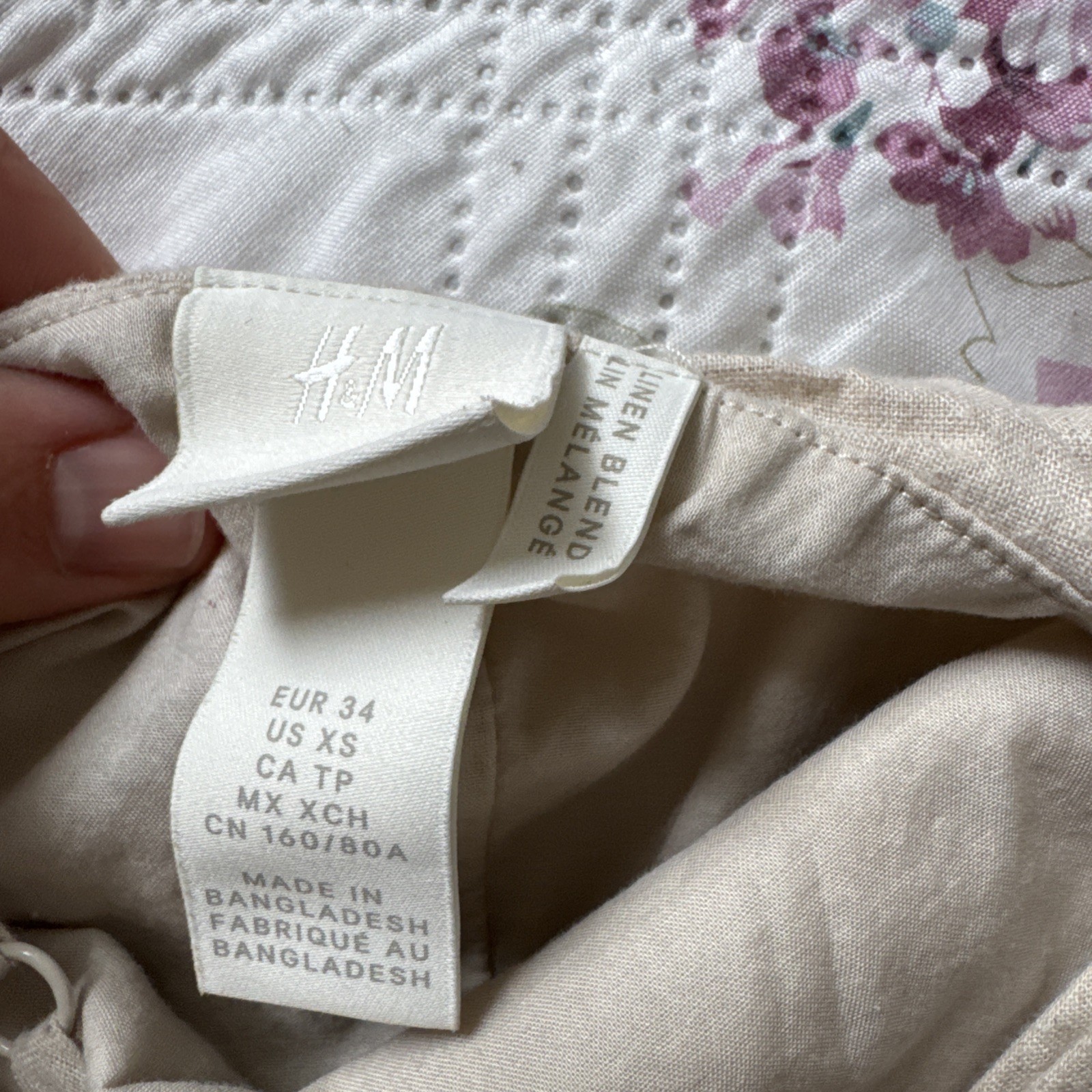 H&M Linen Blend Strappy Mini Dress Cream Beige Women’s Size EUR 34 US XS