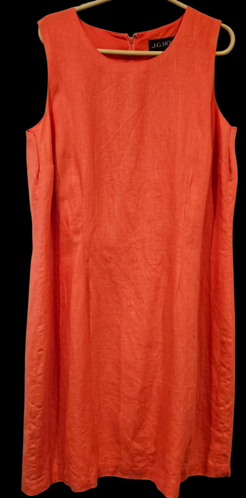 JG Hook Vintage 100% Linen Dress Coral Sleeveless Knee Sheath Size 18W EUC!!!