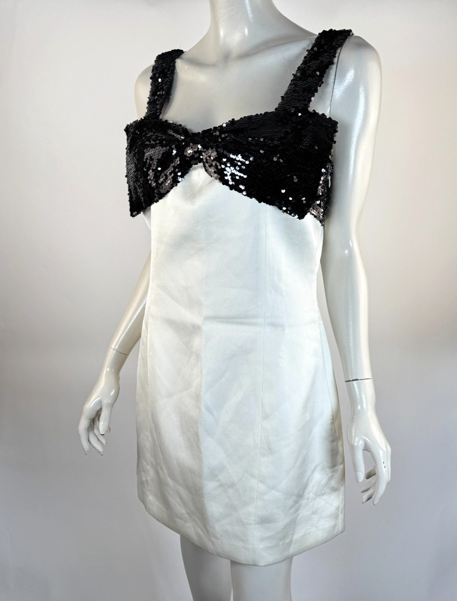 Endless Rose Sequin Bow Shift Mini Dress Women L NWT $110 Lined Ivory ZipClosure