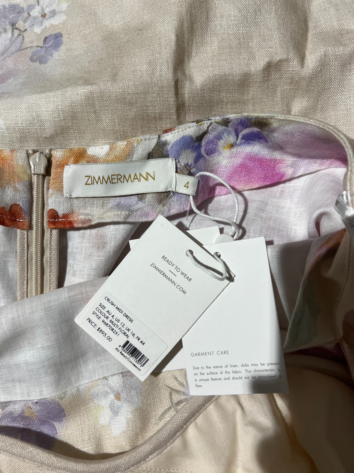 BNWT ZIMMERMANN MULTIFLORAL CRUSH MIDI DRESS – SIZE 4 / 12 US