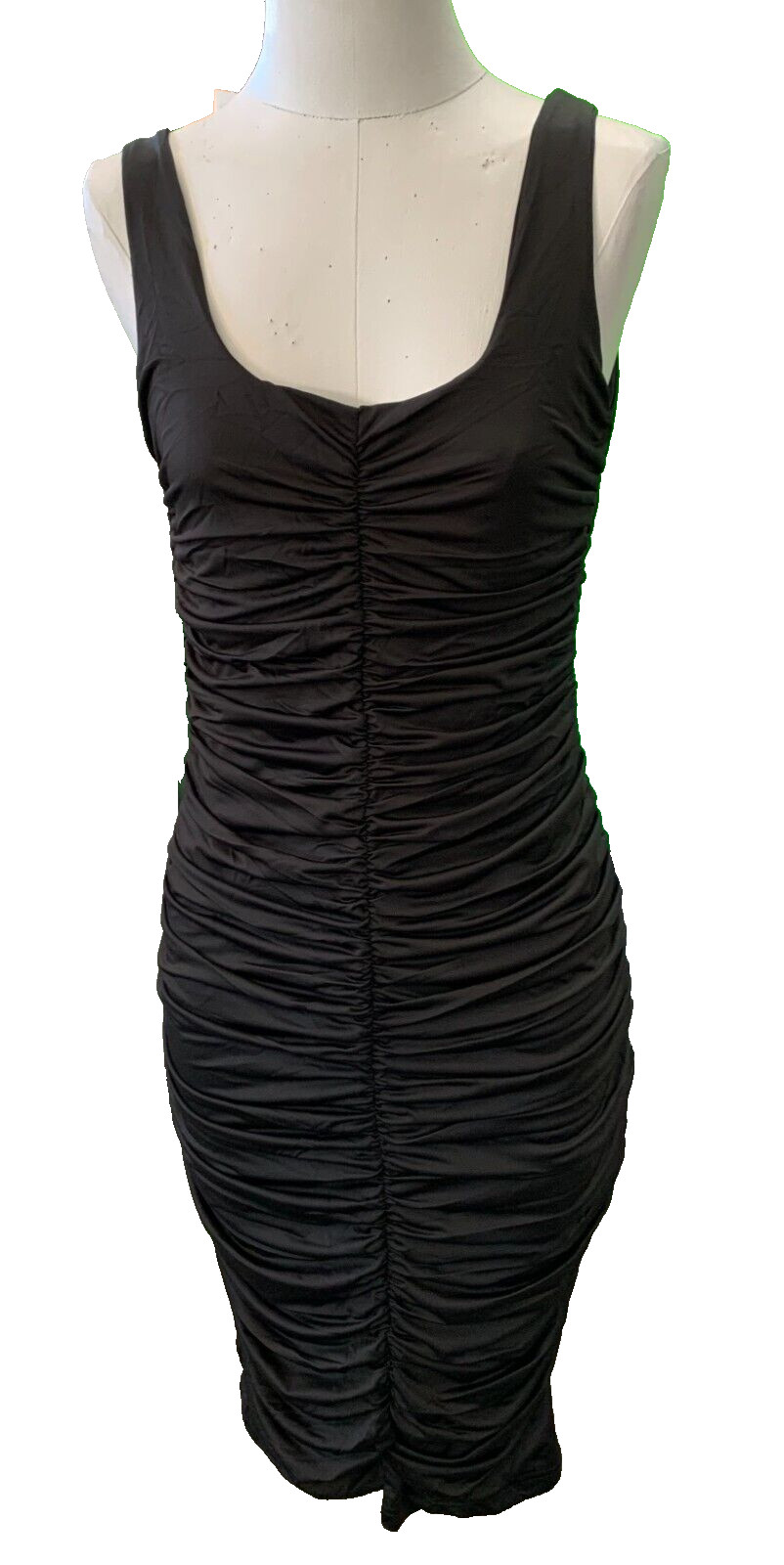 Women’s Sexy Ruched Bodycon Sleeveless Tank Midi Party Dress XL Solid Black