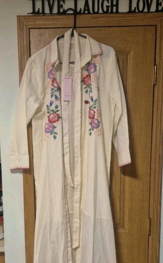 CALYPSO ST BARTH EMBROIDERED NEEDLEPOINT MAXI SHIRT DRESS SIZE L NWT