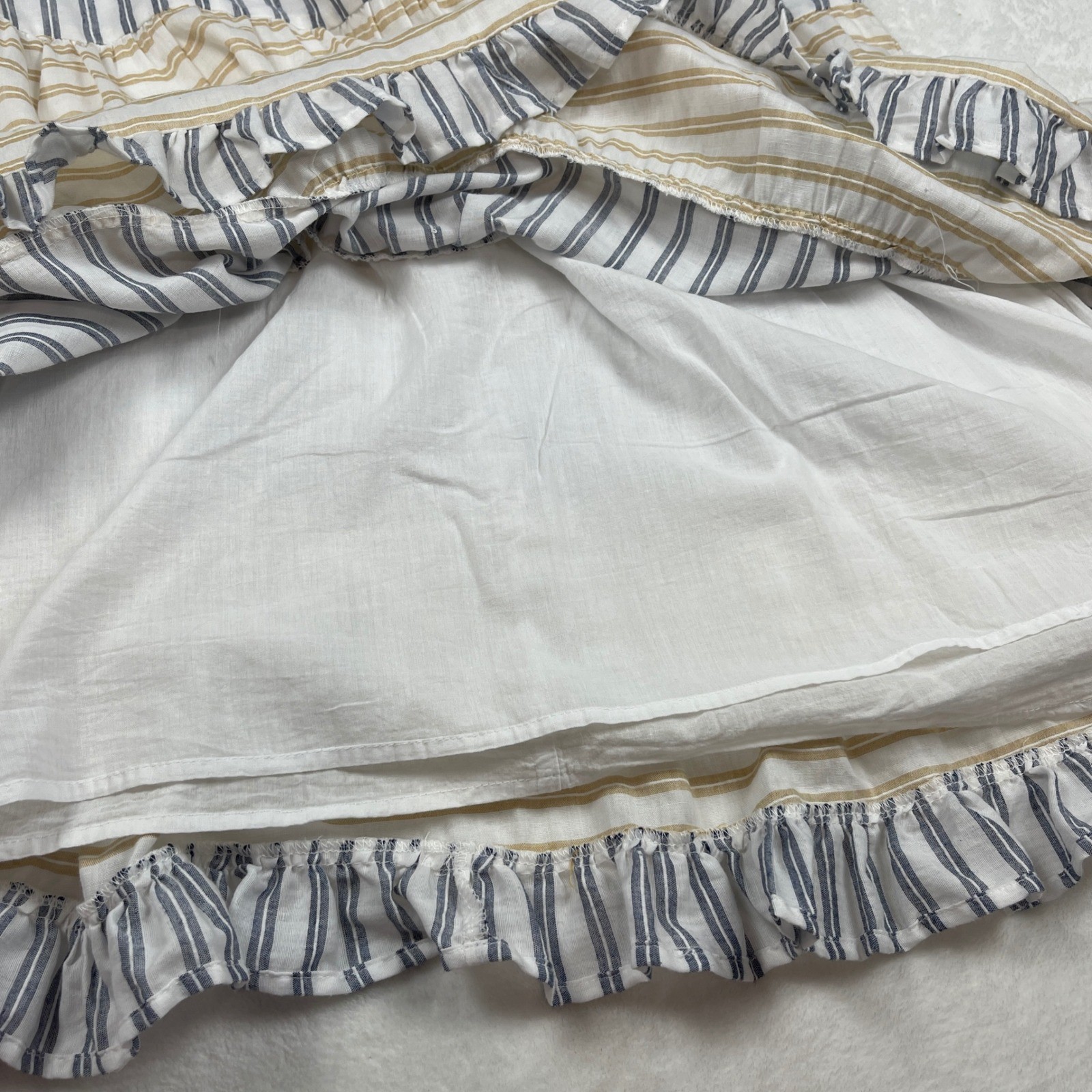 Davi & Dani Womens Striped Tiered Babydoll Dress Blue Tan Ruffle Sleeve Large