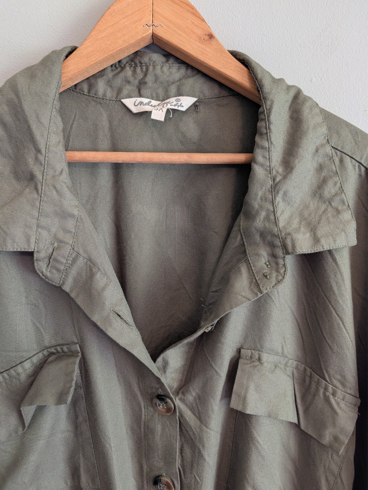3XL Utility Shirt Dress Button Front Military Pocket Flaps Safari Olive Khaki
